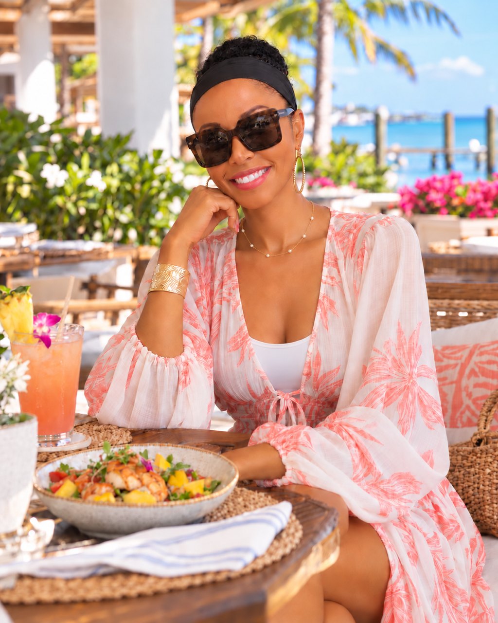 Valerie Ward, founder of Bahamas Inspired, at a beachside table in The Bahamas